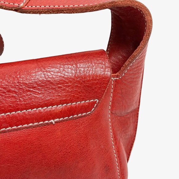 CHRISTOPHER KON Red Wide Strap Shoulder Bag Flap Pocket Purse Genuine Leather - Picture 9 of 16